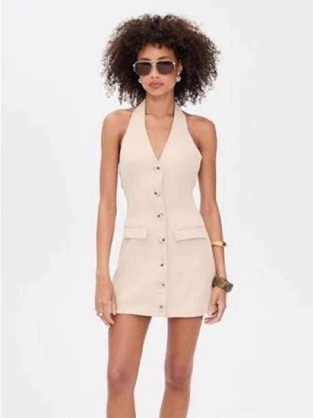 Seven Wonders Sleeveless Halter Button-Front Mini Dress — Size Small (NWT)